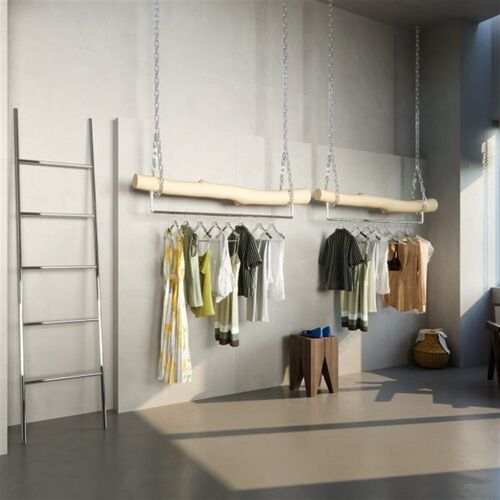 实木悬挂服装架不锈钢衣架服装店吊架陈列铁链升降侧挂架展示衣架