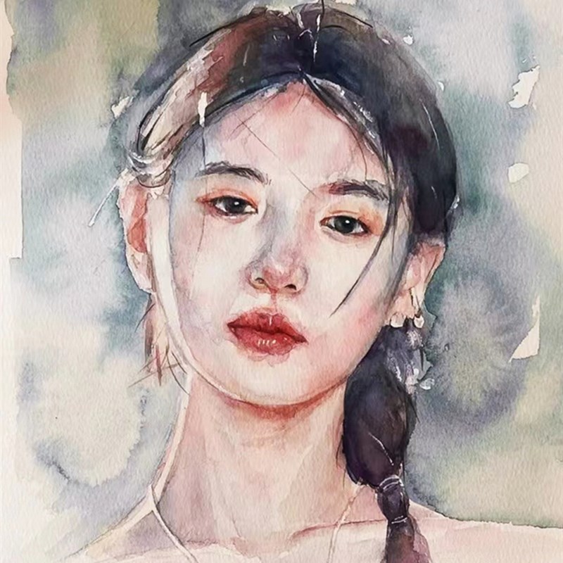 水彩画像定制真人照片q人物手绘画定制肖像画彩铅情侣女友画像人