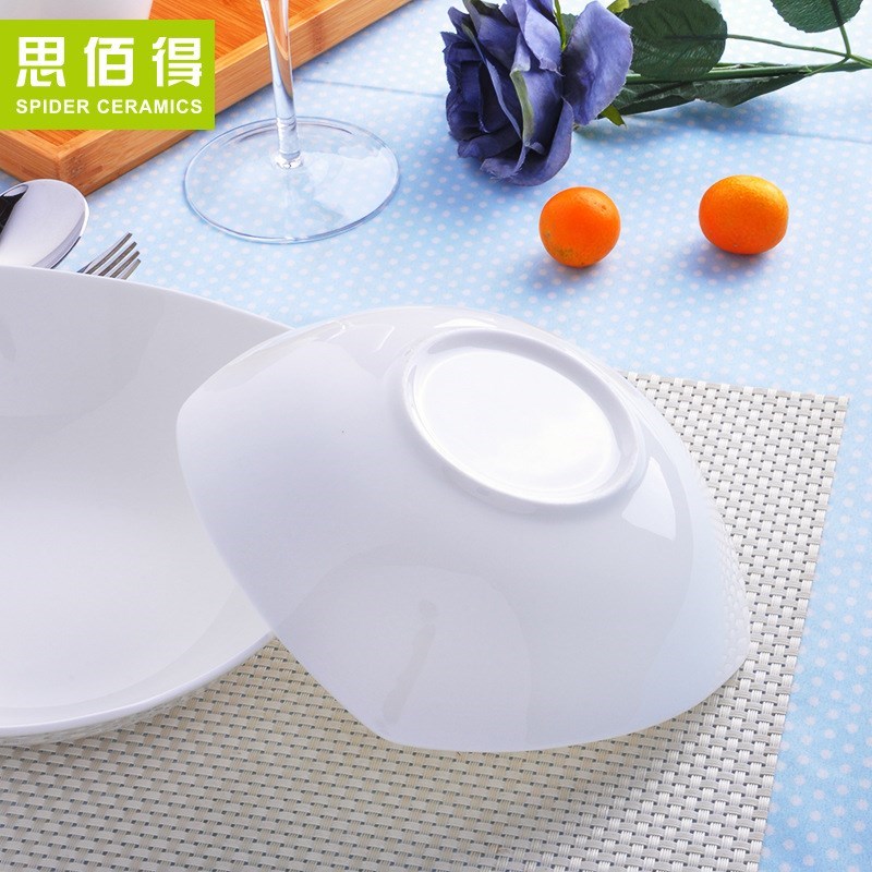 纯白骨瓷-7-9英寸深汤盘方盘西餐盘子牛排盘子碟陶瓷餐具菜盘饭盘