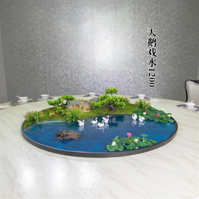 新中式转盘中间摆花酒店大圆桌装饰摆件桌花圆形微缩景观餐桌摆台