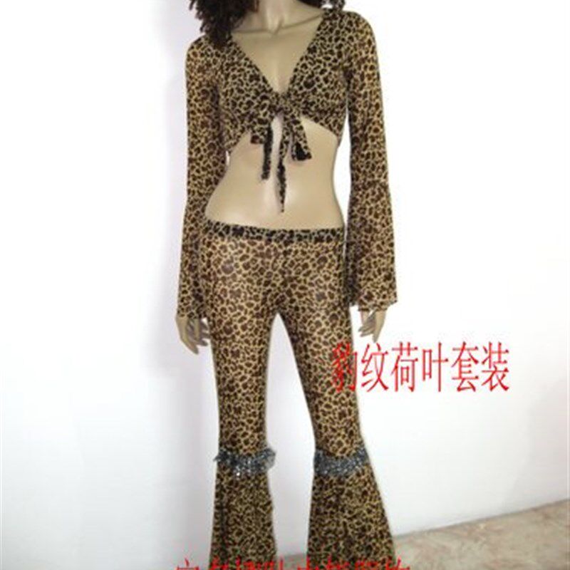 新款肚皮舞豹纹表演套装 酒吧表演服辣妹装豹纹装 肚皮舞套装