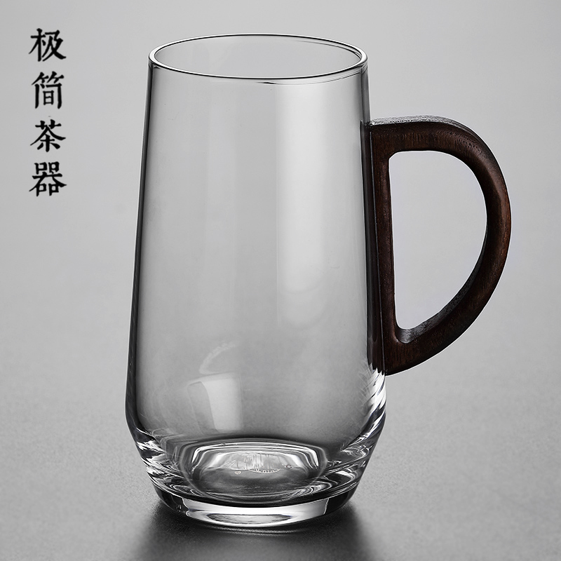 木把手玻璃杯办公室喝水杯子男女透明耐热绿茶杯猴魁泡花茶杯