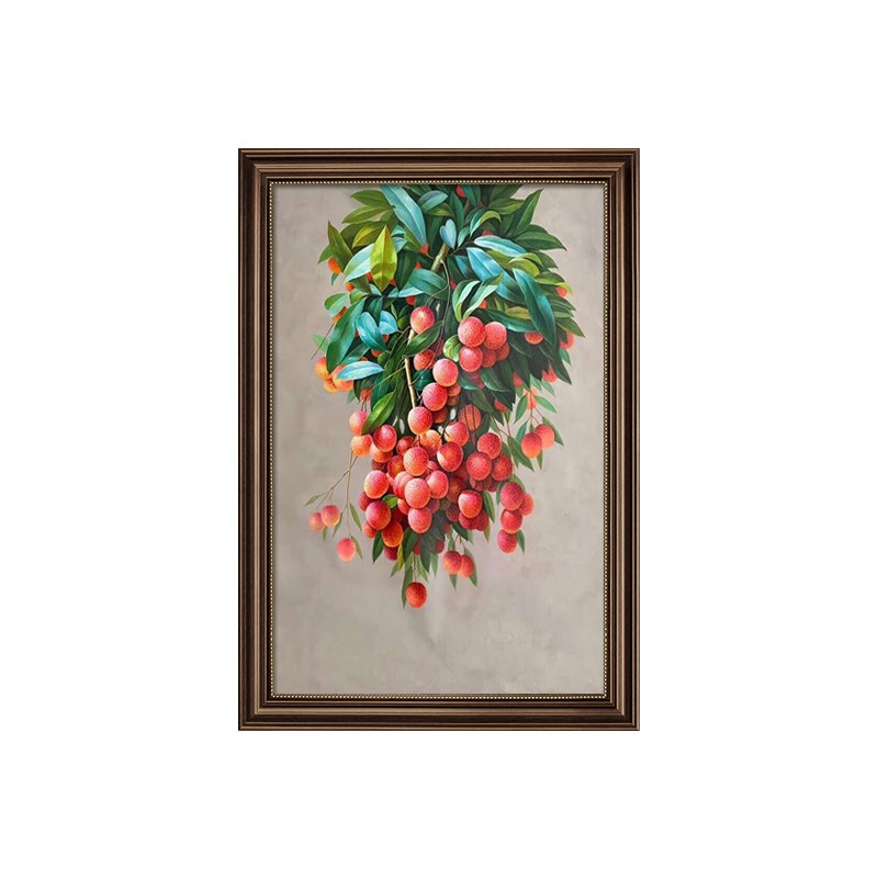 美式餐厅装饰画饭厅餐桌墙面挂画荔枝丰收壁画玄关过道走廊竖版画