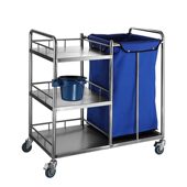 甄选加厚不锈钢三层护理车晨间病房被服清理桶污衣车护士护理污物