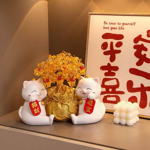 速发招物猫发财树乔厅玄酒柜wgrRXg1p装财饰摆件前台开客业大吉礼