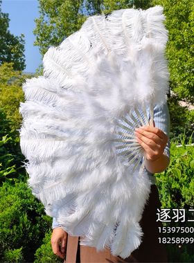 白色扇骨肚皮舞表演舞蹈演出羽x毛扇子  欧式大中号鸵鸟羽毛扇包