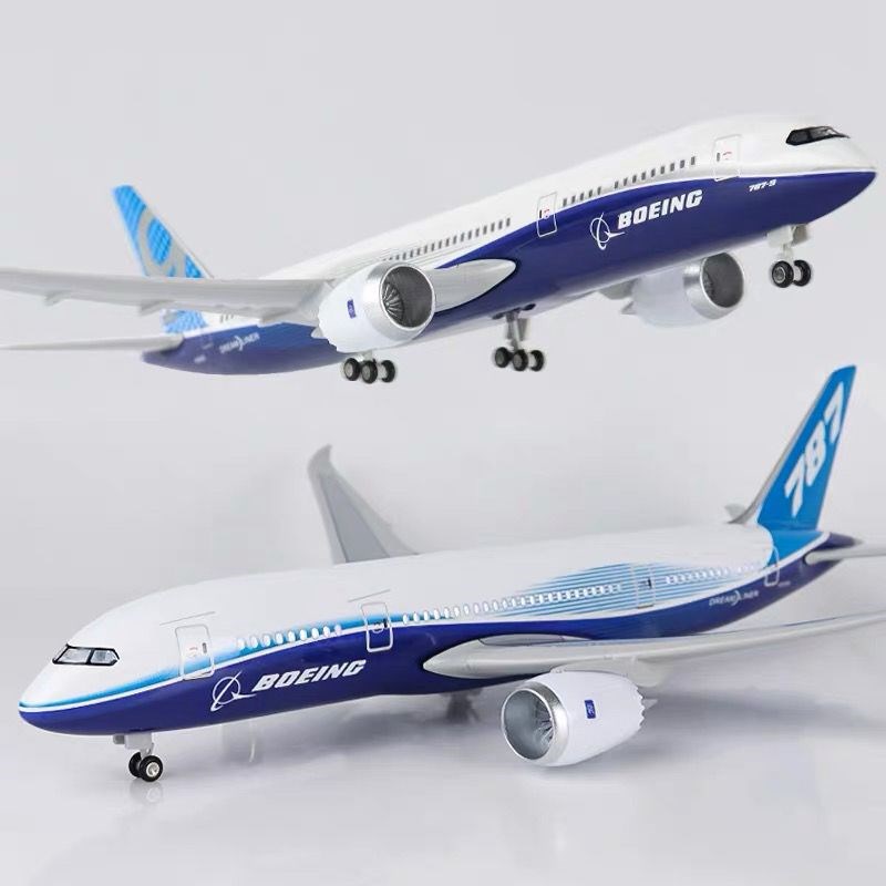 波音B787原型机带轮子带灯仿z真民航拼装客机航模飞机模型礼品摆