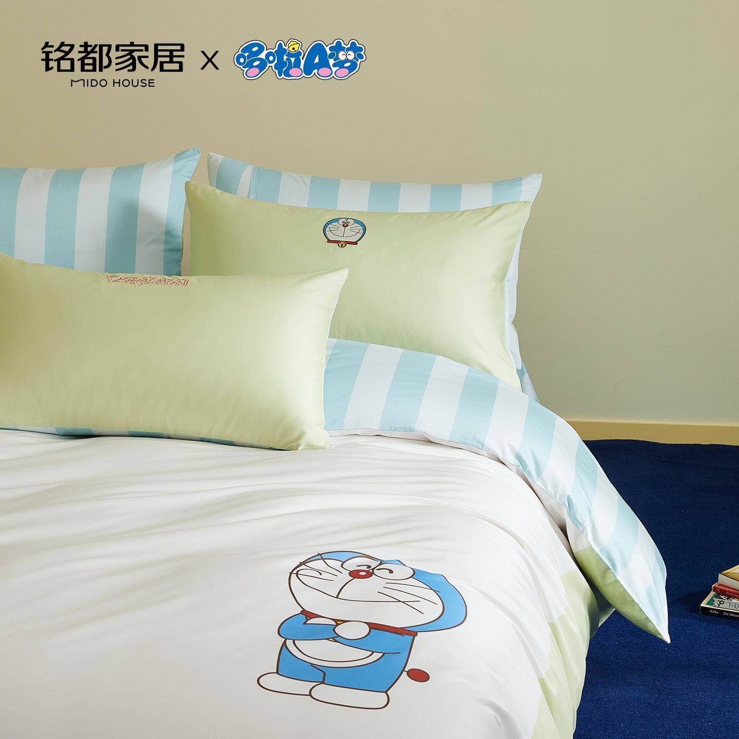 萌萌蓝胖铭&都哆啦梦联支-名床上四件套纯全棉床单被套套件萌萌蓝
