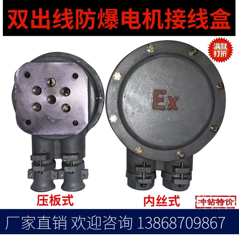 防爆电机接线盒双l出线口,双喇叭嘴,双电缆进线,双内丝管接