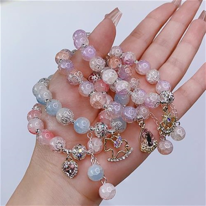 2024新款琉璃手链女渐变晕染琉璃手串微镶爱心挂坠小众设计手环女