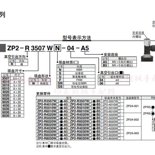 ZP2真空吸盘ZP2-R6010/6020/6030/8020/8030WN/WS-06/04-A5