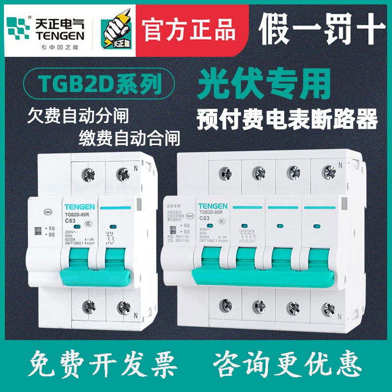 天正TGB2D-80R/125RW光伏专用开关 预付费电表费控断路器重合闸