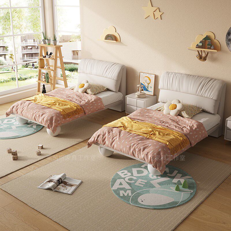 二胎家庭儿童床双胞胎子母床软包皮床实木拼接床小户型小孩子卧室