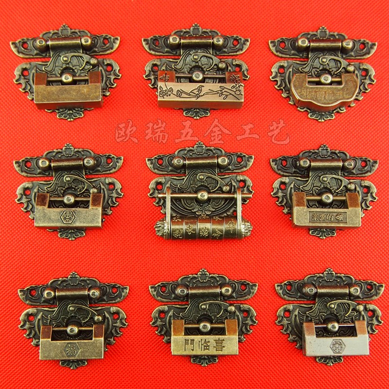 55*48mm锁扣搭配仿古锁 复古中式锁头老式小铜锁古董横开挂锁实拍