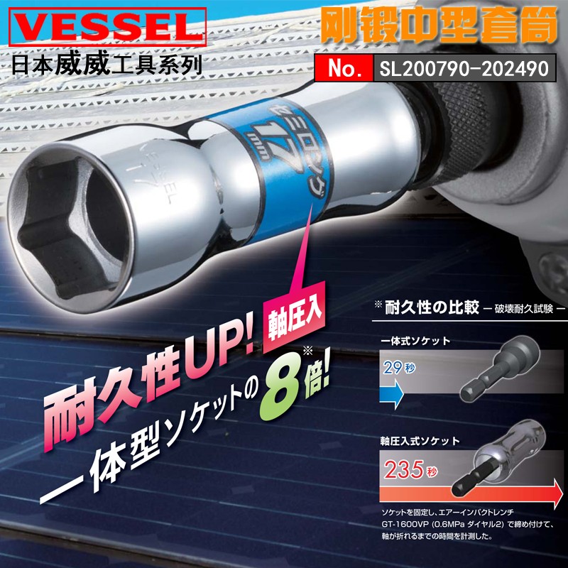 日本威威VESSEL六角螺母汽车套筒头风批头螺丝工具套进口筒头子