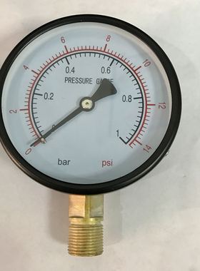 压力表 1bar 14psi 100mm 螺纹m20x1.5 螺纹直径约19.8mm 英文