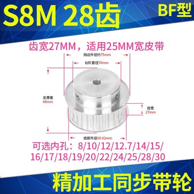 S8M28齿同步轮齿宽27内孔81012 14 15 16 17 18 19 20同步带轮S8M
