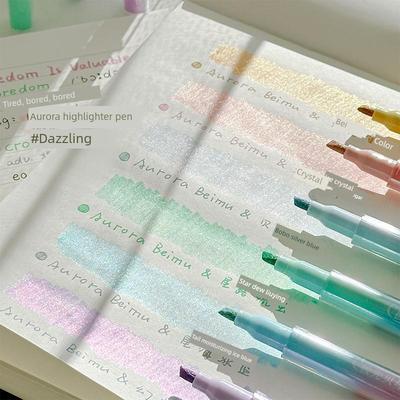 少女心细闪荧光笔高颜值偏色闪光学生初中生划重点彩色标记笔调色师手账标记号笔