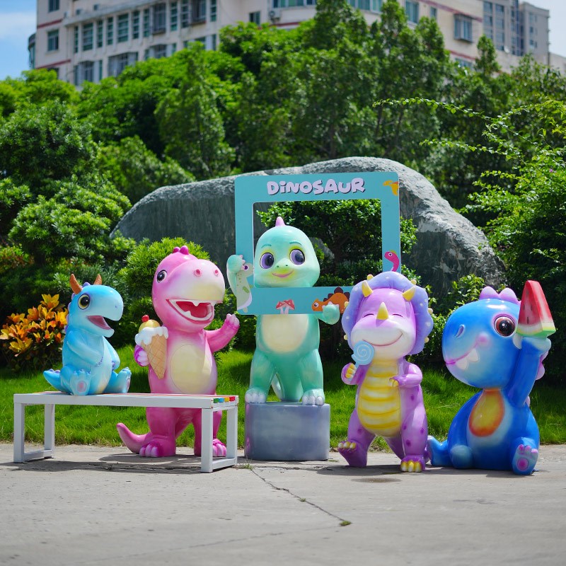 户外卡通恐龙玻璃钢雕塑大型摆件花园座椅学校幼儿园装饰庭院景观