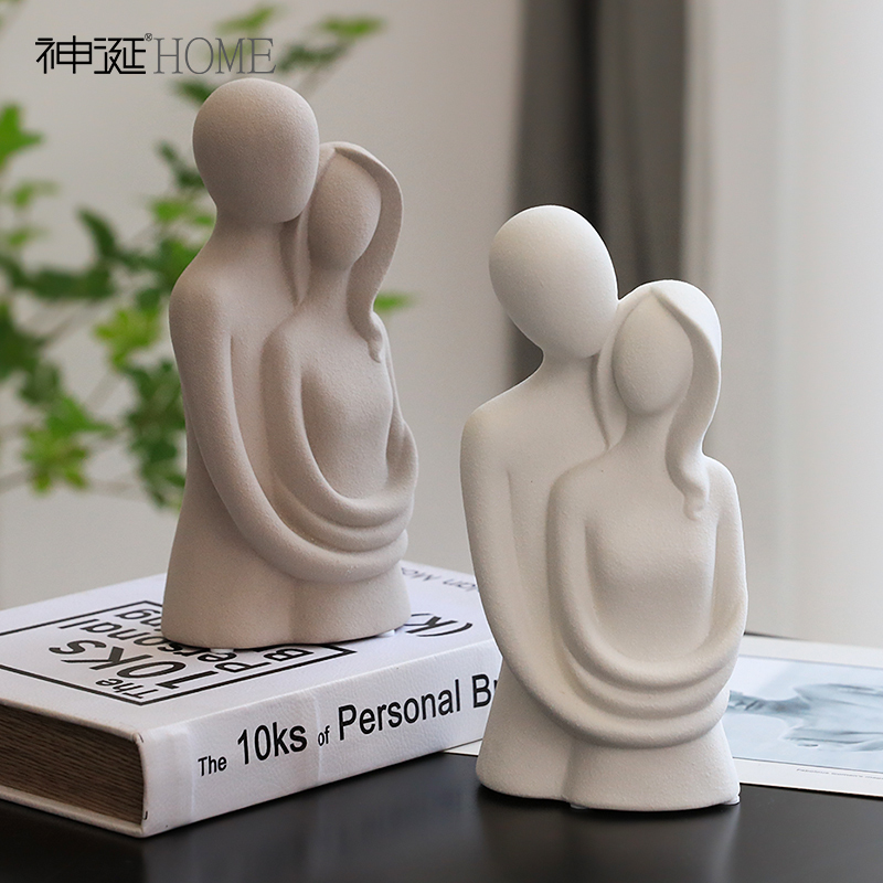 现代简约陶瓷抽象人物摆件创意客厅玄关书柜酒柜装饰品送结婚礼物