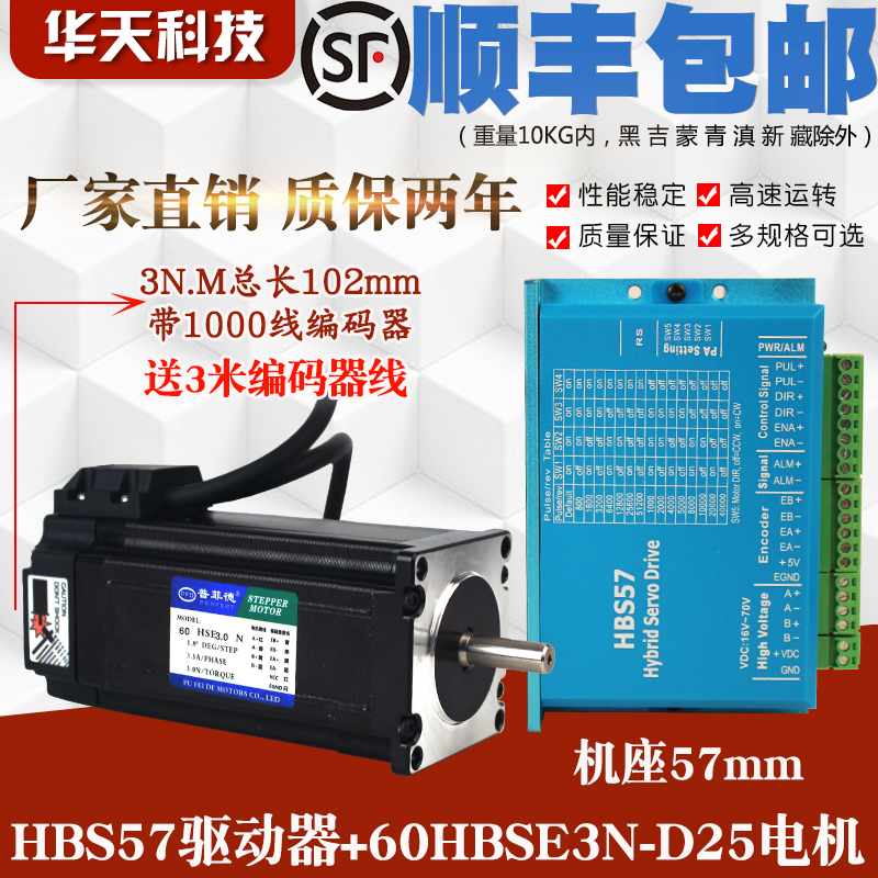 60闭环步进电机套装60HBSE3N-D25带编码器+驱动器HBS57 3N.m