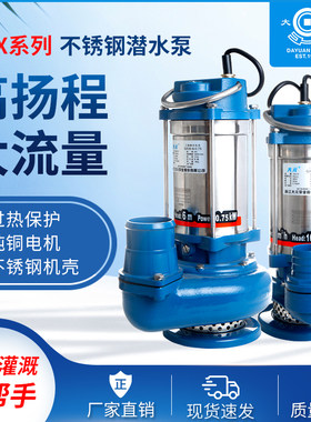 大元QDX海水不锈钢机身潜水泵排污家用农用灌溉耐腐蚀井用220V单