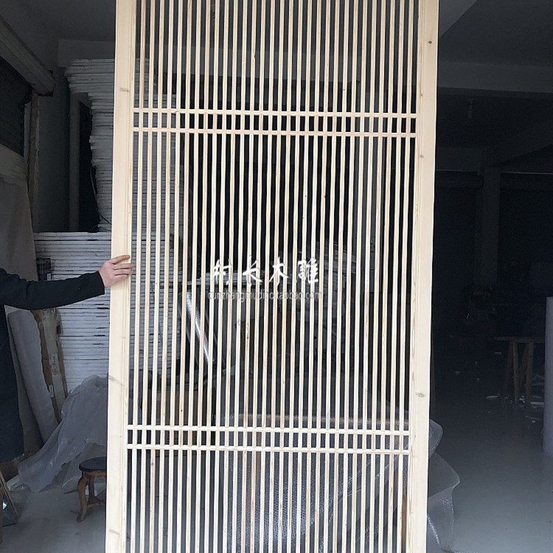 木雕隔断实木新中式简约日式木格栅遮挡玄关花格背景墙镂空屏风