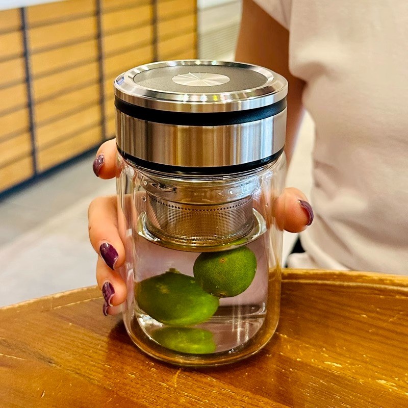 2025新款玻璃杯保温男士泡茶专用茶水分离双层Q隔热水杯迷你小杯