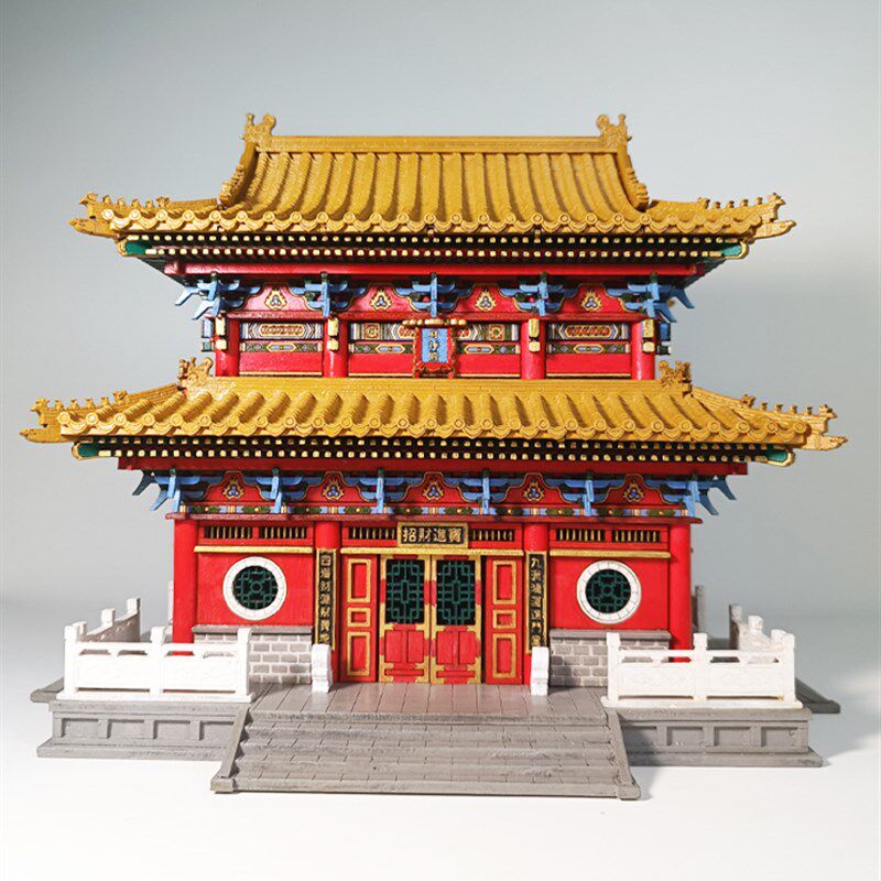 新品财神殿财神庙全内构国风古建筑木制拼装模型微缩场景64比例