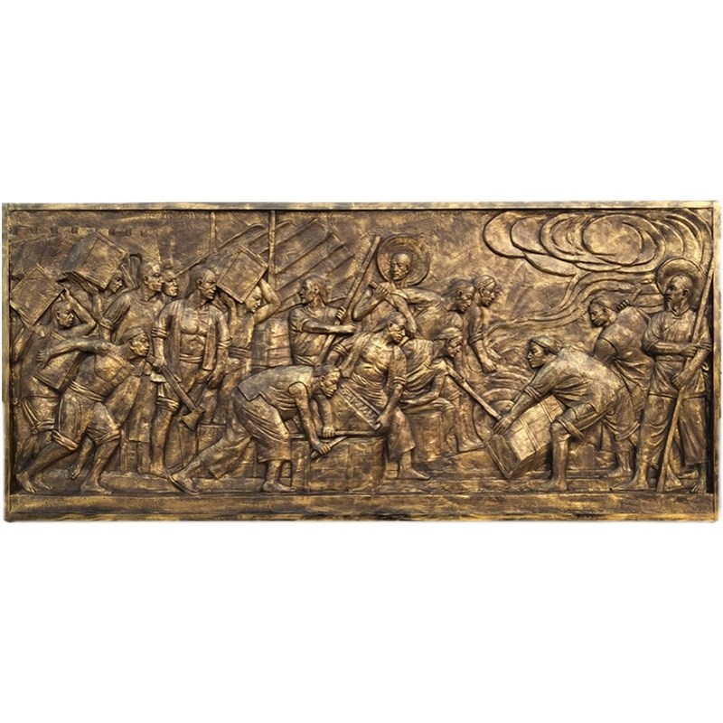 仿铜玻璃钢人物浮雕定制铜色户外抗战主题红军造型虎门硝烟雕塑