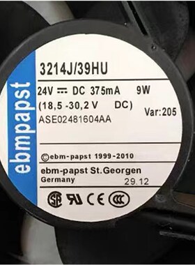 德国ebmpapst 3214J/2H3F/39HU/2N/JM/JN/JH 24V高端设备风扇9CM
