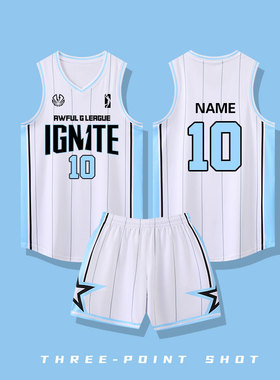 美式白色条纹篮球服套装男定制儿童运动训练队服背心比赛球衣订制