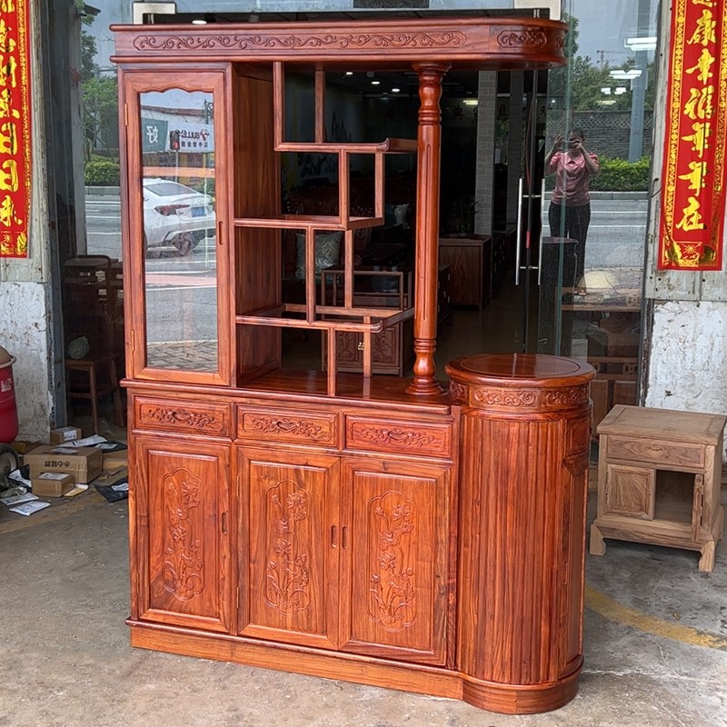 对门隔厅柜红木隔厅柜花梨木酒柜隔断门厅柜M中式双面玄关柜隔断