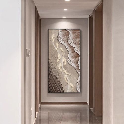 九鱼图海景画玄j关装饰画高级感正对门墙客厅挂画入户走廊过道壁