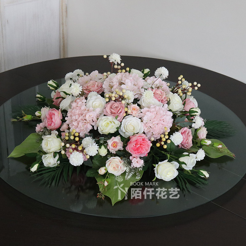 酒店圆形桌面中间摆花会r议室餐桌摆件花餐厅圆桌桌花宴会装饰花