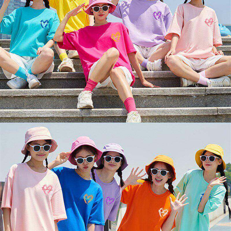 糖果色闺装恤定制爱心风多版6xVtUWx9人姐妹韩蜜团体服化文衫