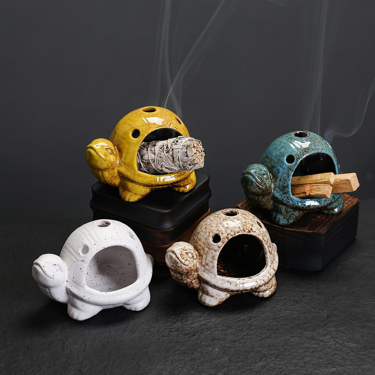 甄选陶瓷 Palo Santo Holder圣木架鼠尾草托盘 创意窑变海龟鱼缸