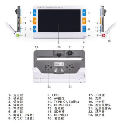 甄选7寸助视器便携手持式电子放大镜支架式电子助视器方便手写