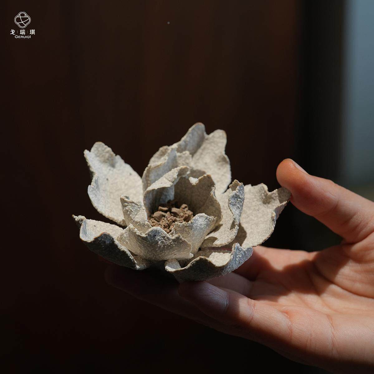德HCN镇手工陶线瓷香景香插仿生牡丹花手捏摆件纯工扩香器多手色