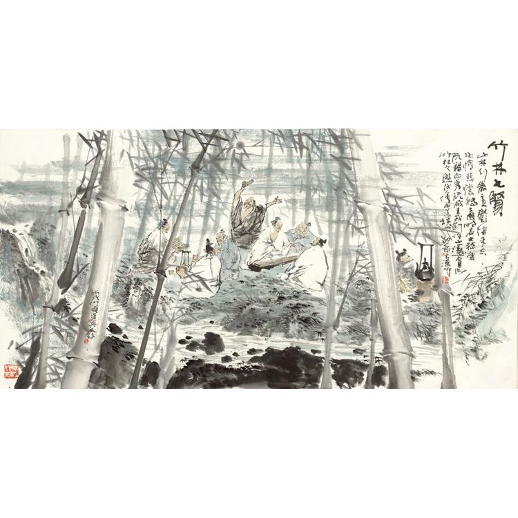 国PLT画物画竹林七贤永人良竹林七贤图吴小意字画写办公室装饰画