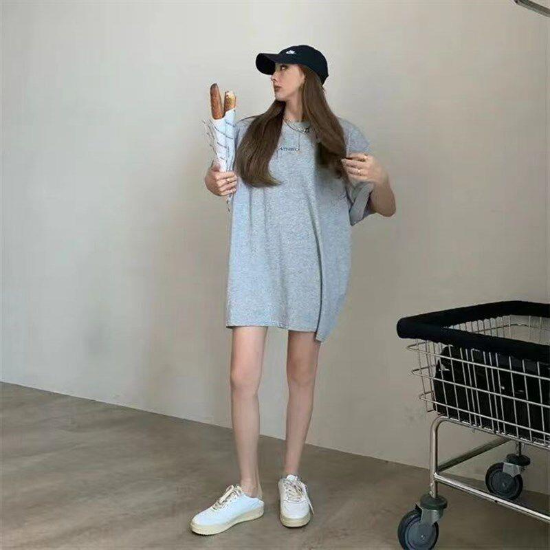 下装消失加欧货高UKMlfOVt大版恤女中恤长款遮屁股大码斤个子长版