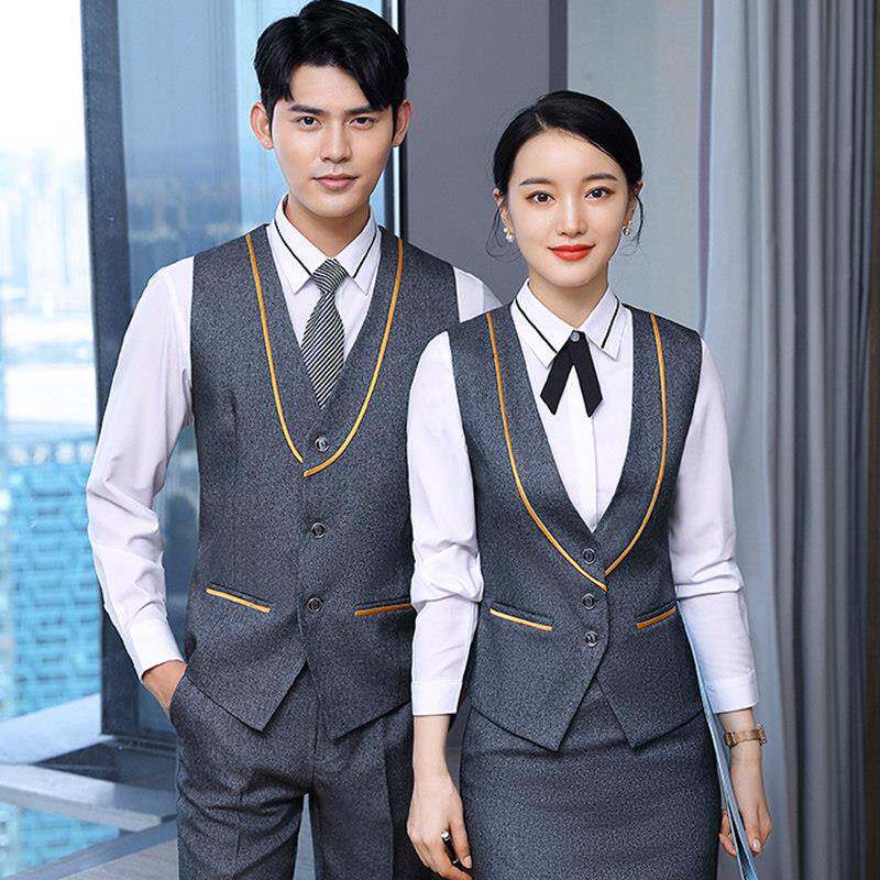 职业马甲装女酒店饮服务员工作服前台收银餐员JH-B21工套空装姐制
