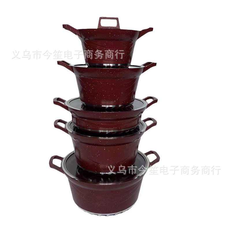 Unique亚马逊不沾锅具高深款十件套麦饭石炒锅汤锅厨具套