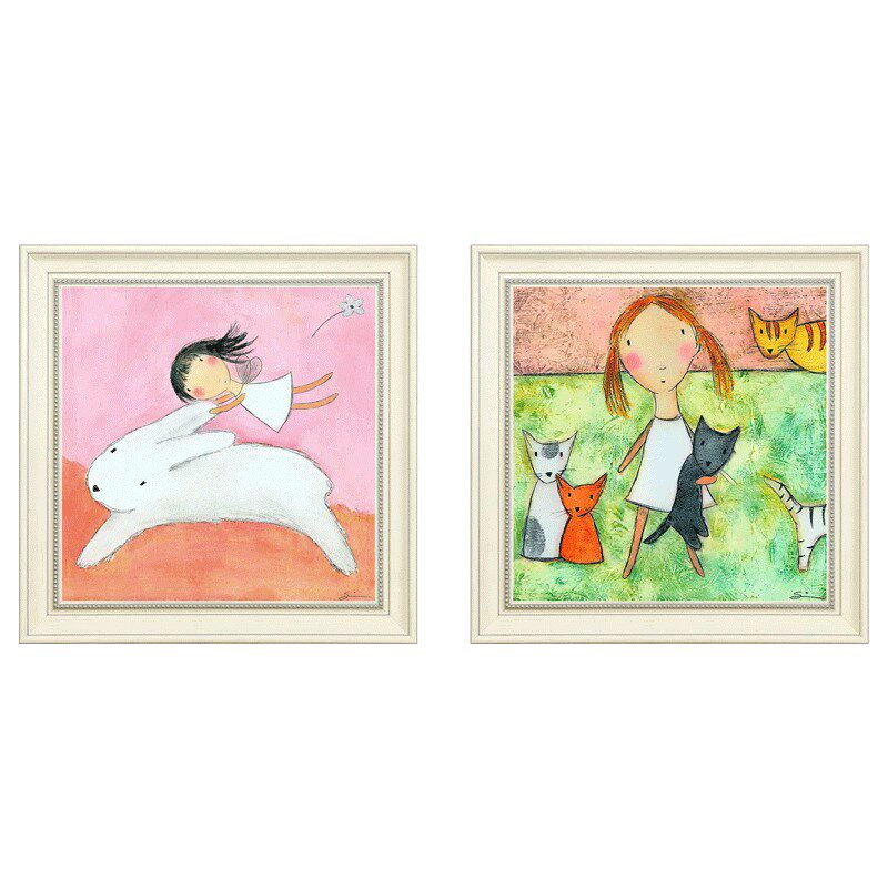 儿童房装饰画卧室床头挂画女孩男孩卡通壁画二联画美式墙画欧式画