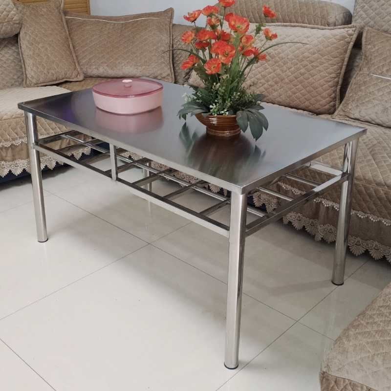 家用双层不锈钢烤火桌子餐桌架折叠餐桌四方桌学习桌吃饭桌小饭桌