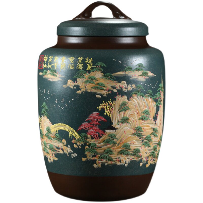 大号紫砂茶叶罐宜兴特大码原矿紫砂密封茶缸普洱储存散茶饼罐茶桶