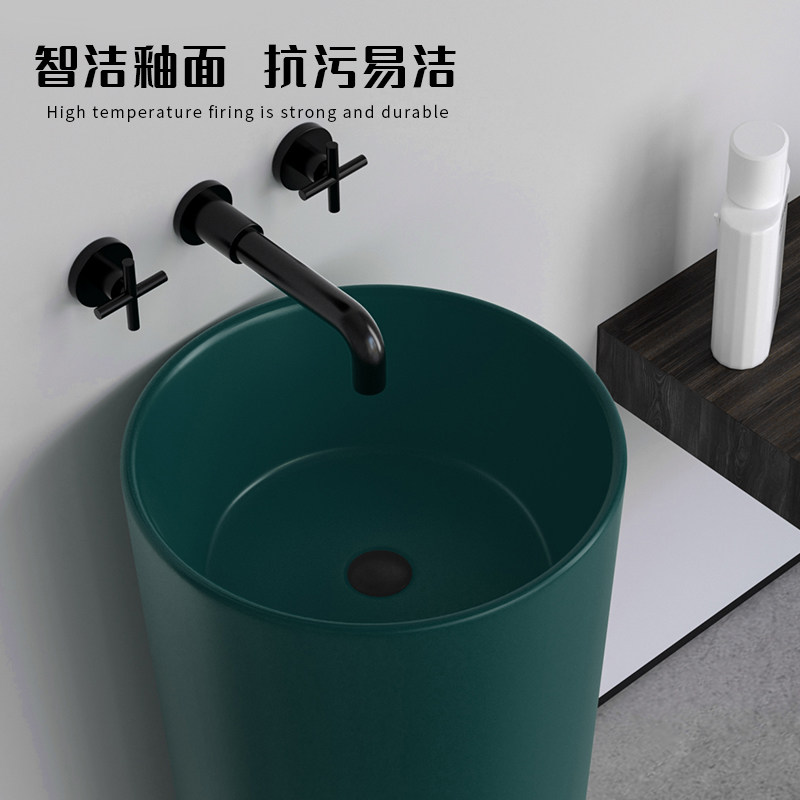 陶瓷立柱盆洗手盆落地式洗脸盆彩色洗手盆无孔洗漱台哑光连体柱盆