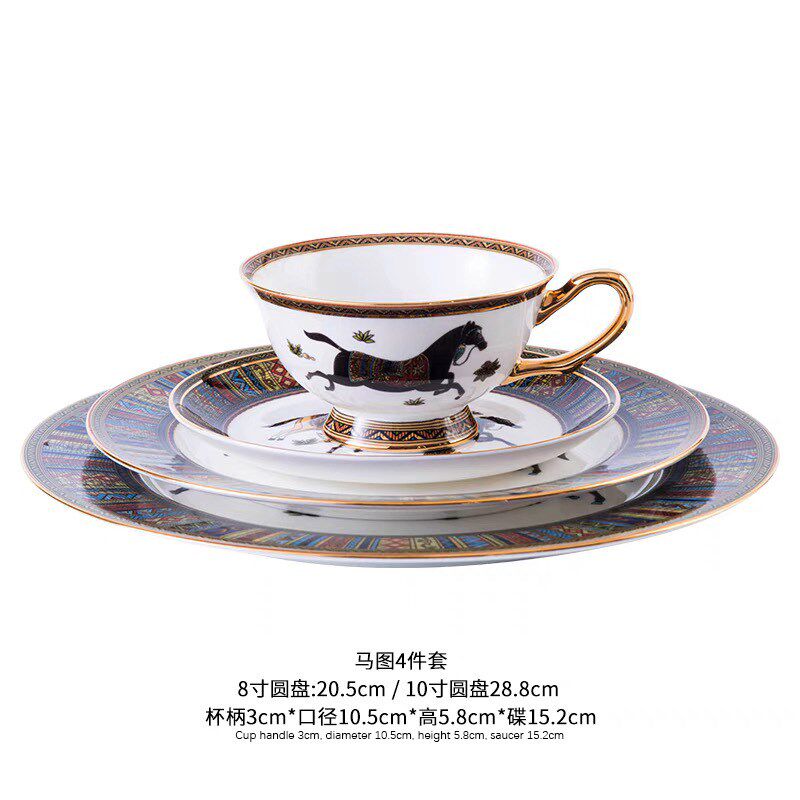 欧式酒店陶瓷餐具餐厅盘子西餐盘咖啡杯套装台面餐具摆台餐台花瓶
