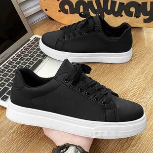 春季休闲鞋白底皮鞋厚底温州男鞋黑色运动鞋男士皮面鞋子低帮板鞋