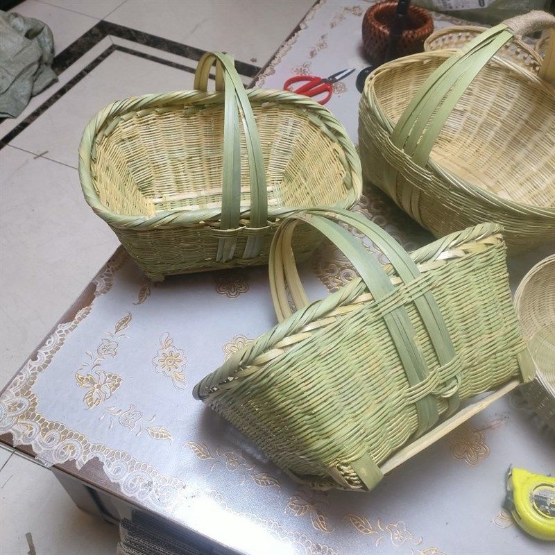 手工竹编制品家用椭圆形手提篮买菜篮购物篮竹青编织鸡蛋篮竹篮子
